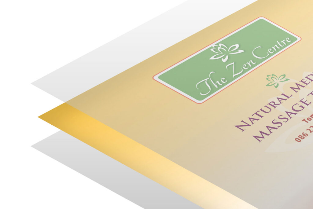 A yellow page with text and an overlay to demonstarte the lamination process
